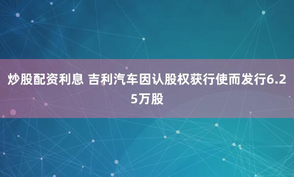 炒股配资利息 吉利汽车因认股权获行使而发行6.25万股